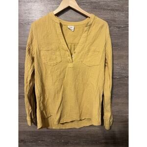 Mote Top Women Sz M Gauzy Popover Vneck Anthropologie Long Sleeve Shirt Mustard